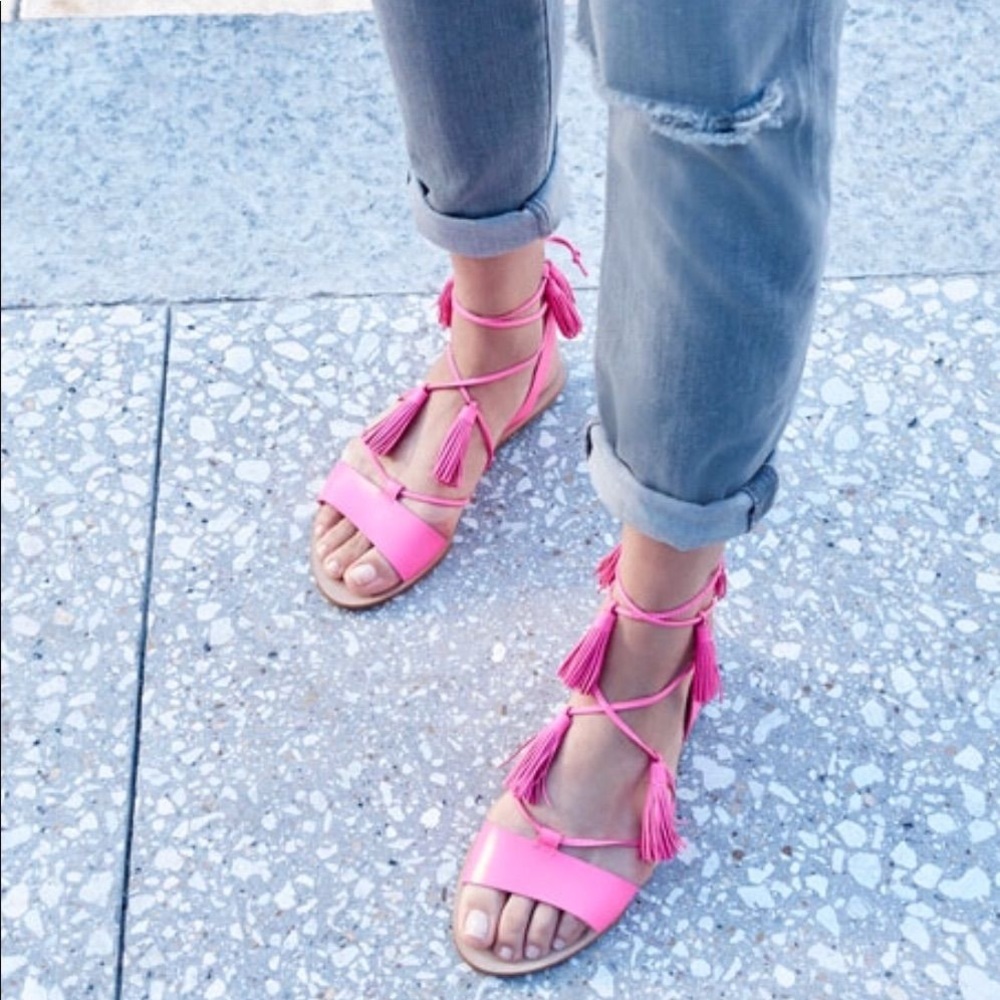 Loeffler Randall ankle wrap pink sandals size 5